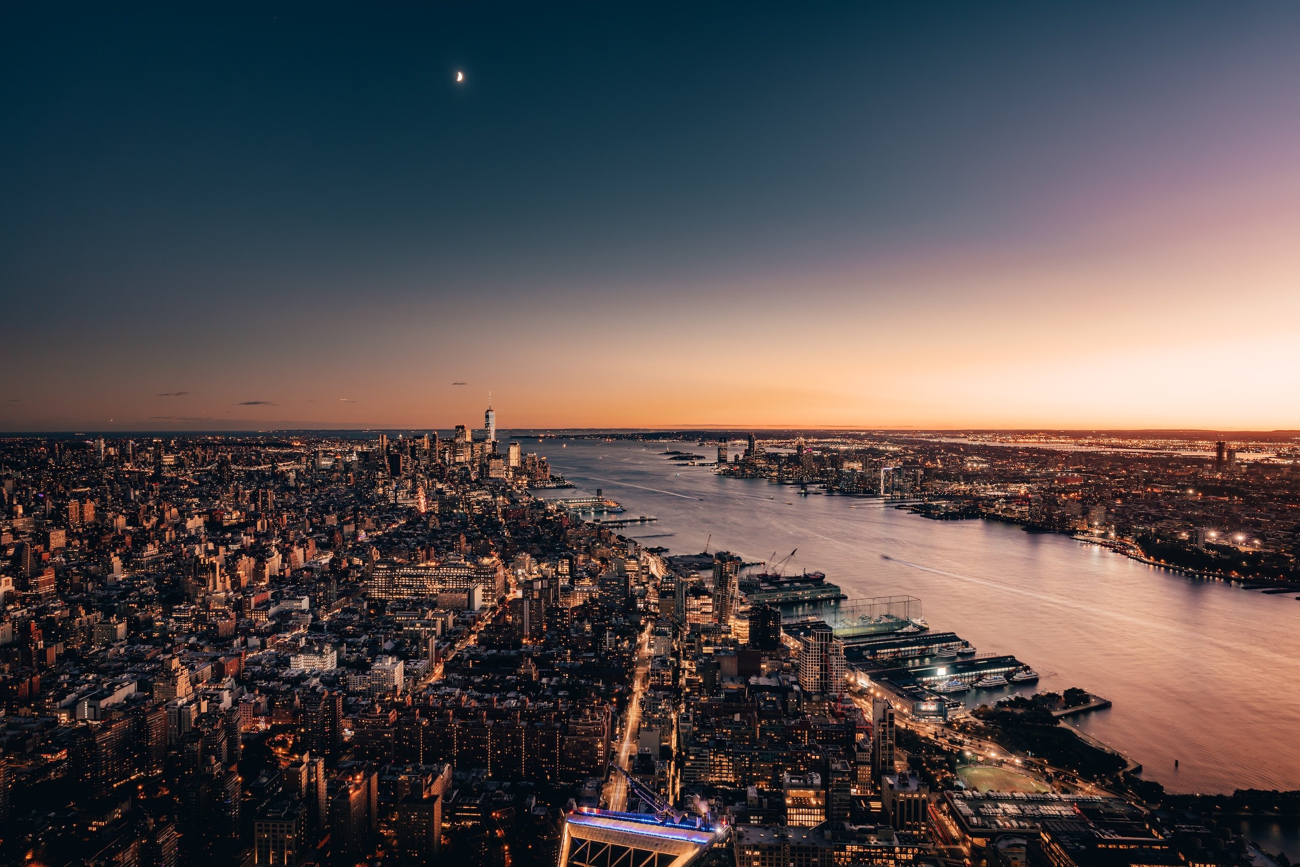 The sunset skyline of New York City