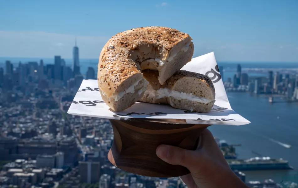 A bagel with cream cheese from The Edge