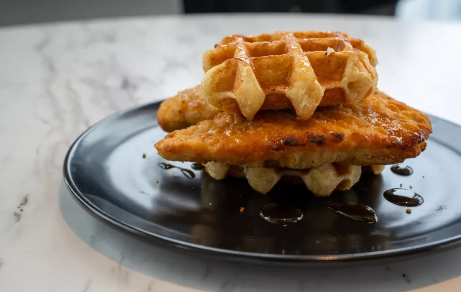 Fried chicken and waffle sandwich from The Edge