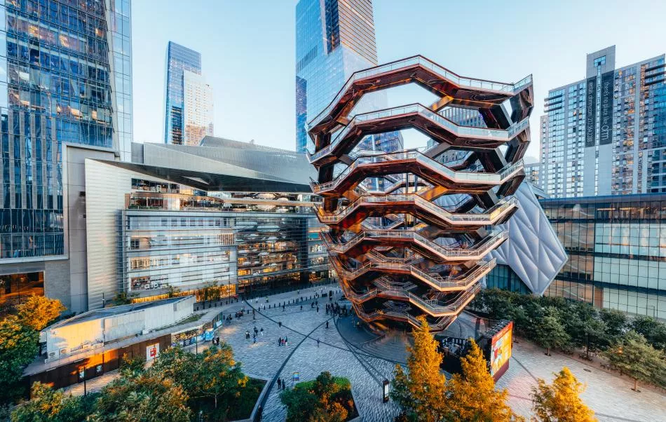 Wide shot of Vessel NYC during the fall season 